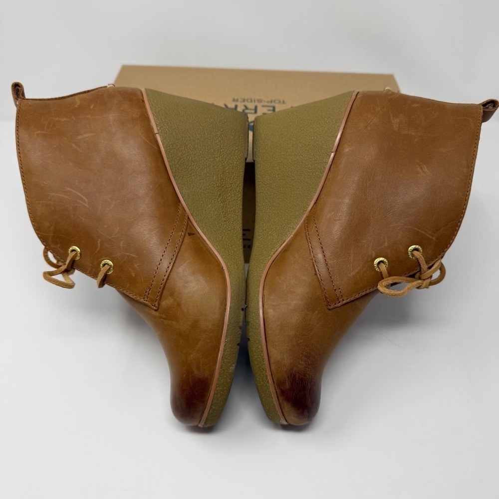 Sperry Harlow Burnished Wedge Booties Brown Leather Lace Up Ankle Boots Size 9 - Picture 11 of 16